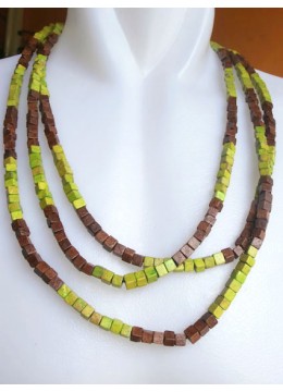 Beaded Wood Square Necklace