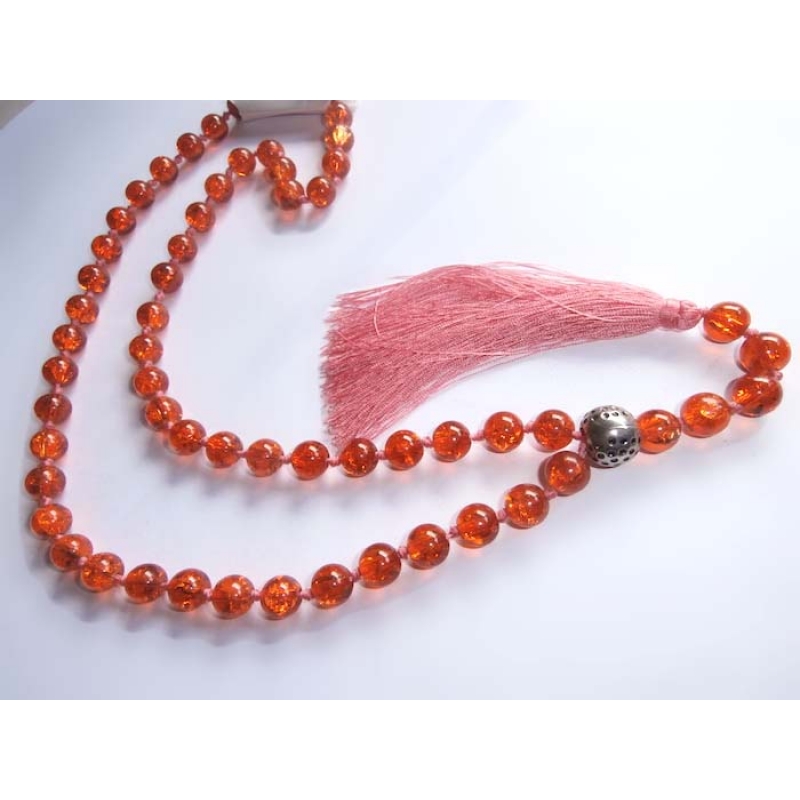 Long Glass Bead Tassel Necklace