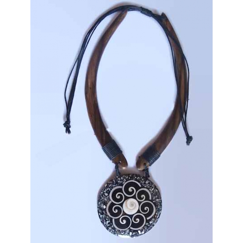 Wood Choker Pendant Necklace Made in Bali