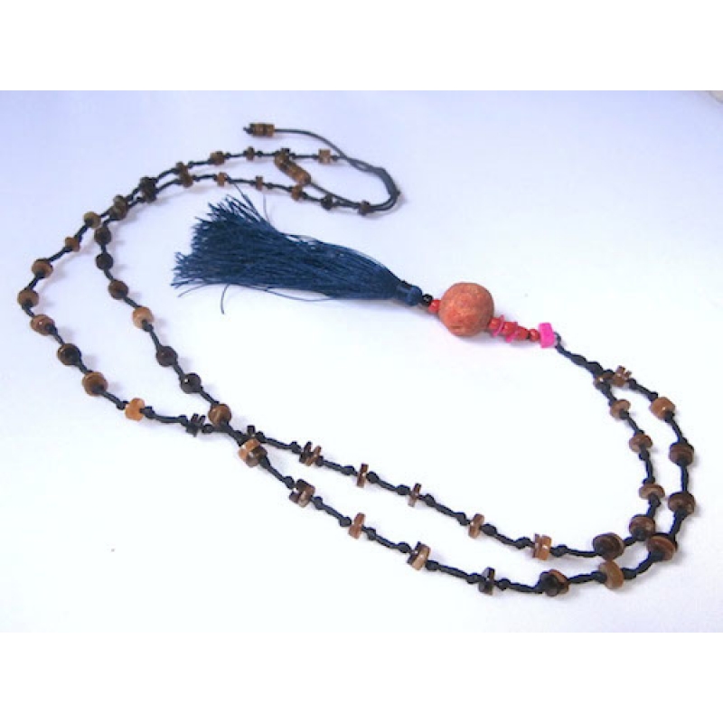 Beaded Stone Tassel Necklace