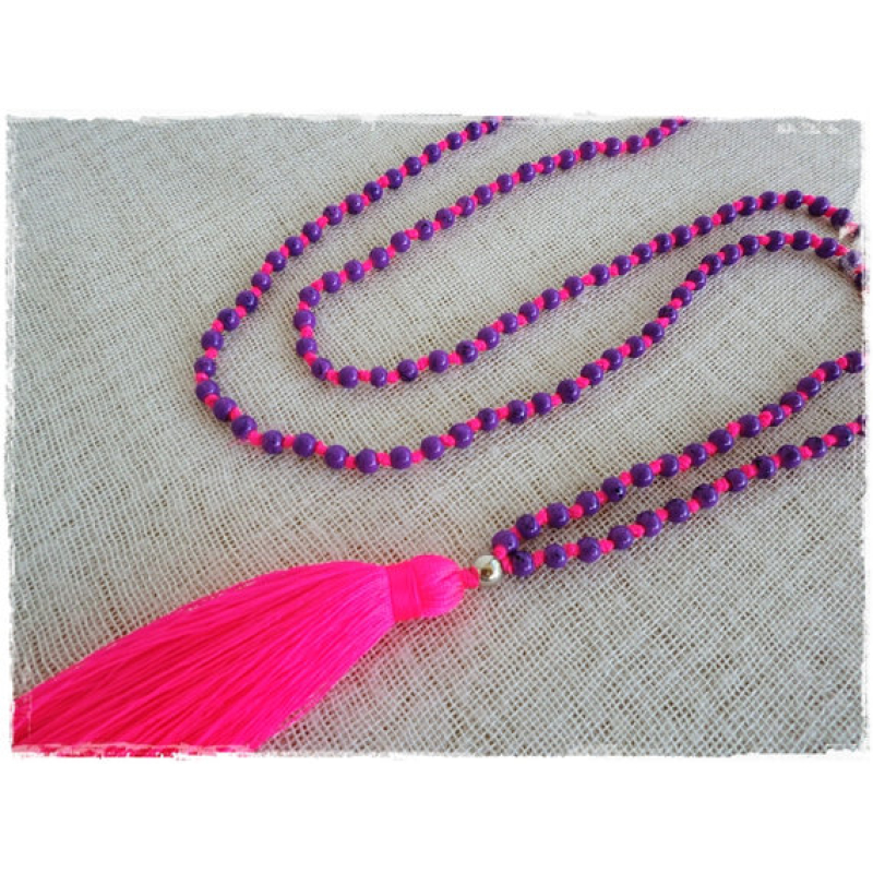 Beaded Tassel Necklace Stone, Bali Long Necklace, Tassel Necklaces