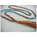 Beaded Tassel Necklace Stone, Bali Long Necklace, Tassel Necklaces