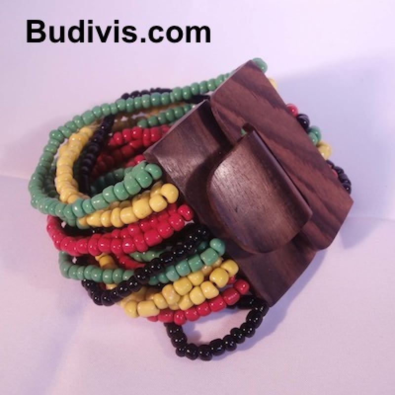 Beaded Bracelet Wood Buckle