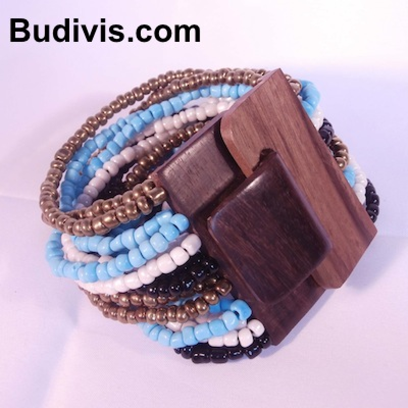 Beaded Bracelet Wood Buckle