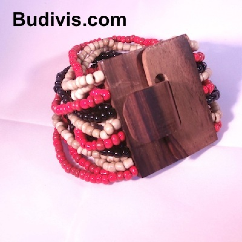 Beaded Bracelet Wood Buckle