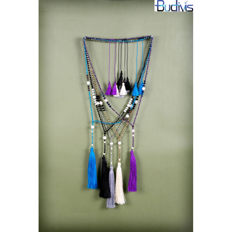 Beaded Tassel Necklace Crystal, Bali Long Necklace, Tassel Necklaces