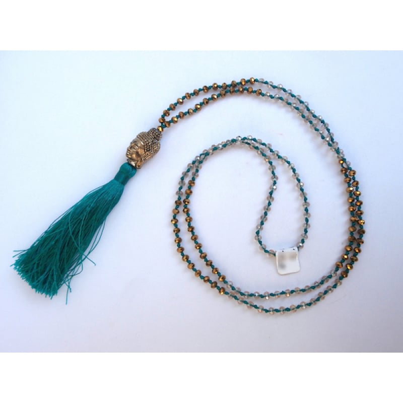 Long Crystal Tassel Necklace Buddha Statue