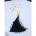 Long String Of Jewels And Stone Tassel Necklace