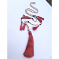 Long String Of Jewels And Stone Tassel Necklace