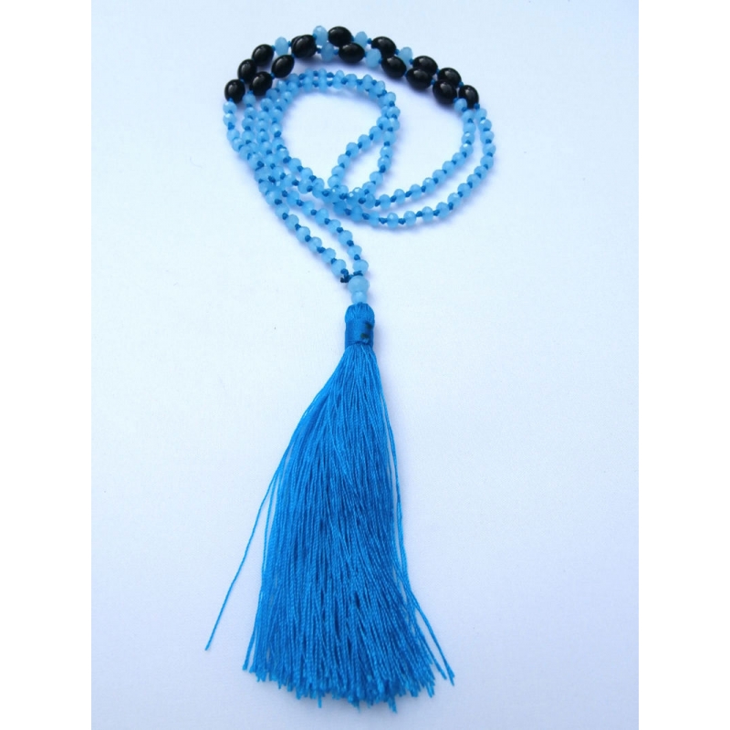 Long Beaded Crystal Tassel Necklace Jewelry, Hand Knotted Jewelry