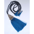 Long Beaded Lava Tassel Necklace