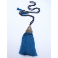 Long Beaded Lava Tassel Necklace