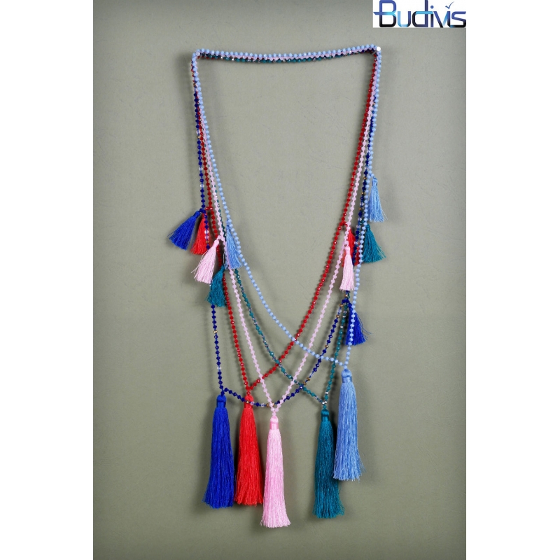 Long Beaded Crystal Tassel Necklace Jewelry, Hand Knotted Jewelry