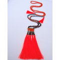 Long Beaded Crystal Tassel Necklace Jewelry, Hand Knotted Jewelry