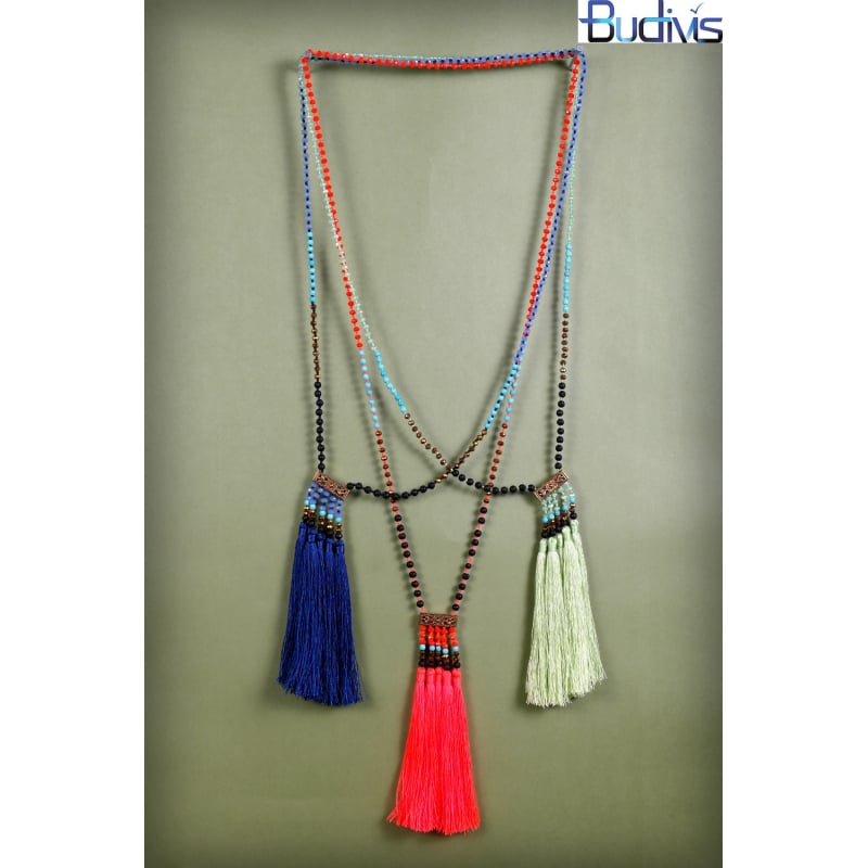 Long Beaded Crystal Tassel Necklace Jewelry, Hand Knotted Jewelry