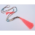 Long String Of Jewels And Stone Tassel Necklace