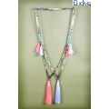 Long String Of Jewels And Stone Tassel Necklace