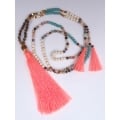 Long String Of Jewels And Stone Tassel Necklace