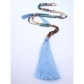 Long String Of Jewels And Stone Tassel Necklace