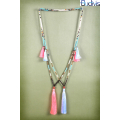 Long String Of Jewels And Stone Tassel Necklace