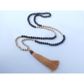 Long Wooden Bead Tassel Necklace