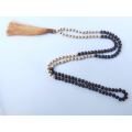 Long Wooden Bead Tassel Necklace