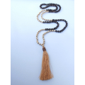 Long Wooden Bead Tassel Necklace