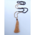 Long Wooden Bead Tassel Necklace