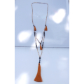 Long Beaded Multi-Layered Tassel Necklace