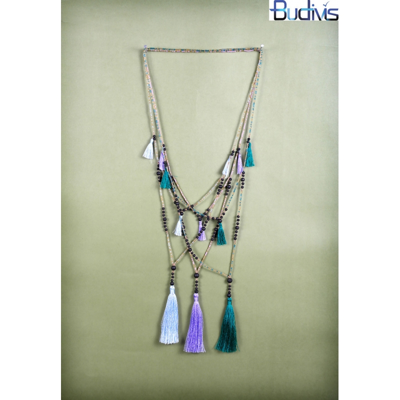 Long Beaded Multi-Layered Tassel Necklace