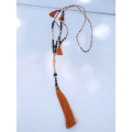 Long Beaded Multi-Layered Tassel Necklace