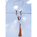 Long Beaded Multi-Layered Tassel Necklace