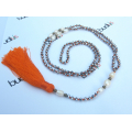 Long Crystal Pearl Tassel Necklace