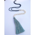 Long Crystal Mini Pearl Tassel Necklace