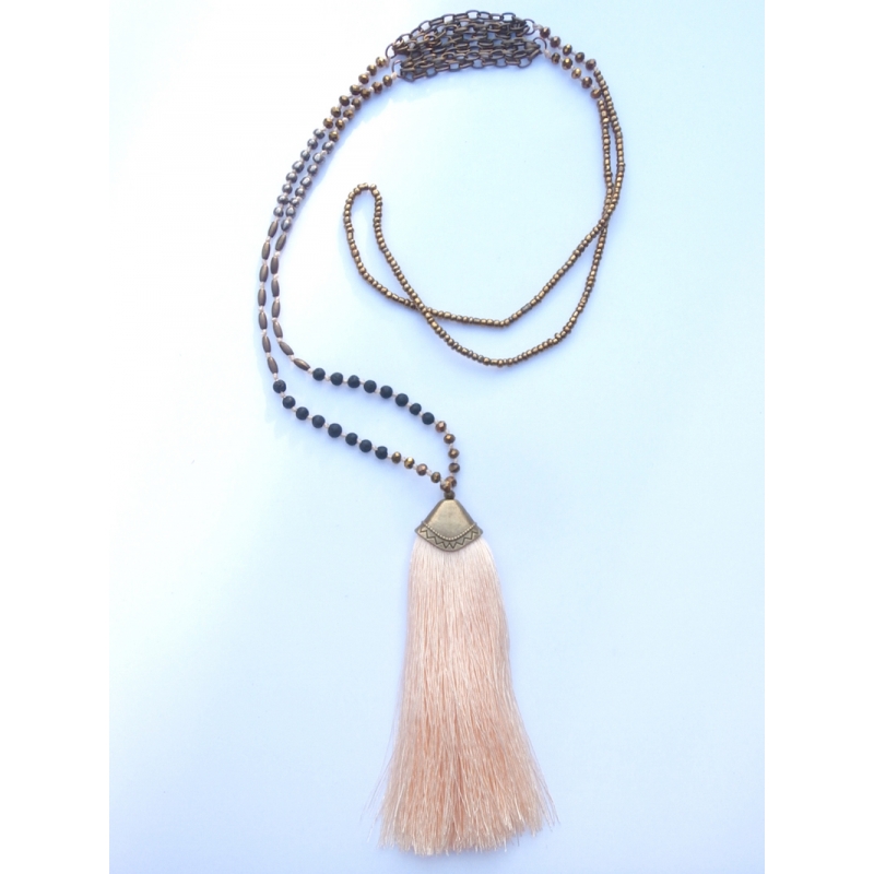 Long Crystal Chain Tassel Necklace