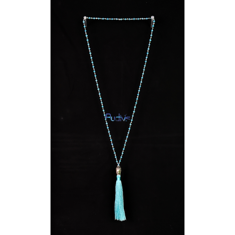 Long Beaded Crystal Tassel Necklace Buddha Statue