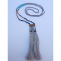 Long Beaded Crystal Multi-Fringed Necklace