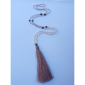 Long Crystal Tassel Necklace With Mini Pearls