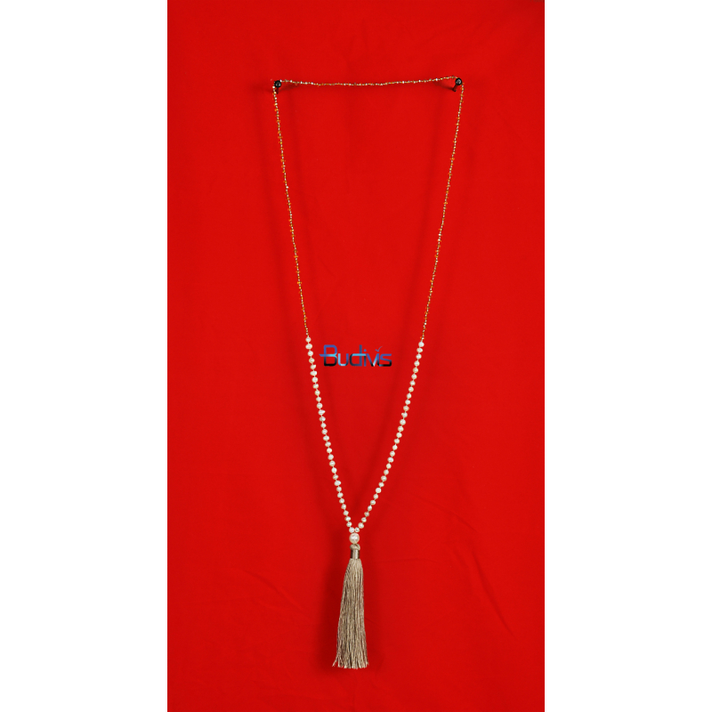 Long Crystal Tassel Necklace With Mini Pearls