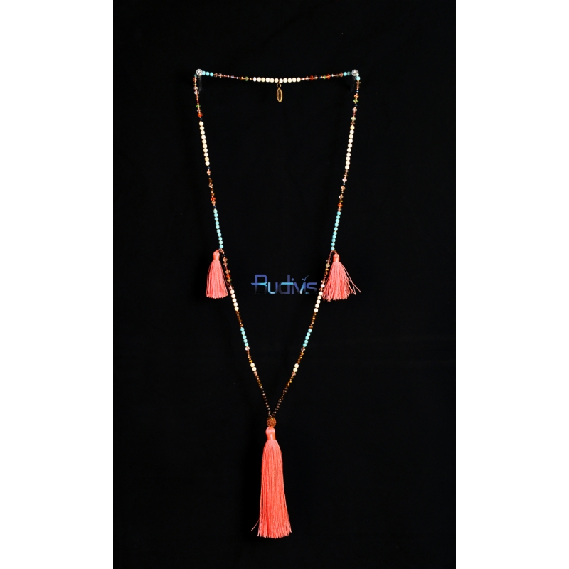 Long Beaded Crystal Tassel Necklace