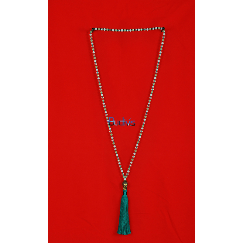 Long Beaded Crystal Tassel Necklace Buddha Statue