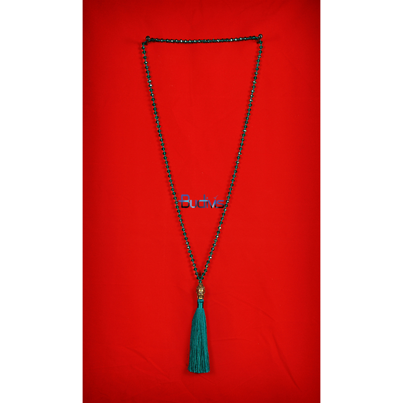 Long Beaded Crystal Tassel Necklace Buddha Statue