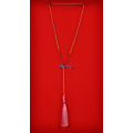 Long Beaded Crystal Lariat Tassel Necklace