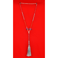 Long Beaded Crystal Lariat Tassel Necklace