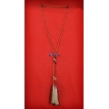 Long Beaded Crystal Lariat Tassel Necklace