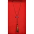 Long Beaded Crystal Lariat Tassel Necklace