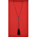 Long Beaded Crystal Lariat Tassel Necklace