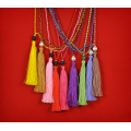 Long Beaded Tassel Necklace W/Black Pearls