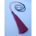 Long Beaded Tassel Necklace W/Black Pearls