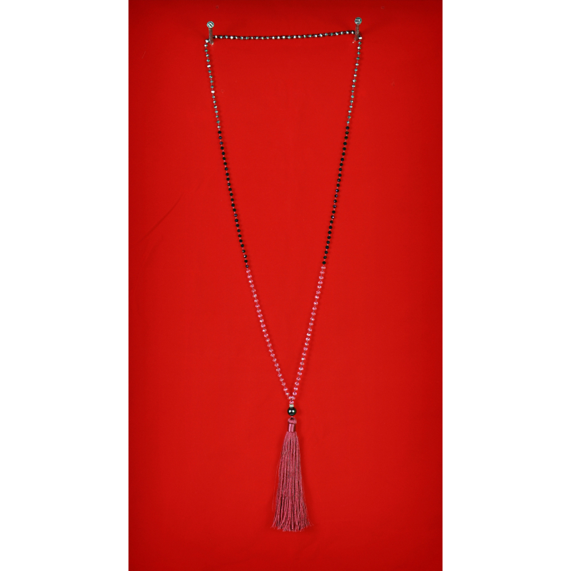 Long Beaded Tassel Necklace W/Black Pearls